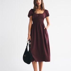 Abercrombie Puff Sleeve Smocked Waist Midi Dress